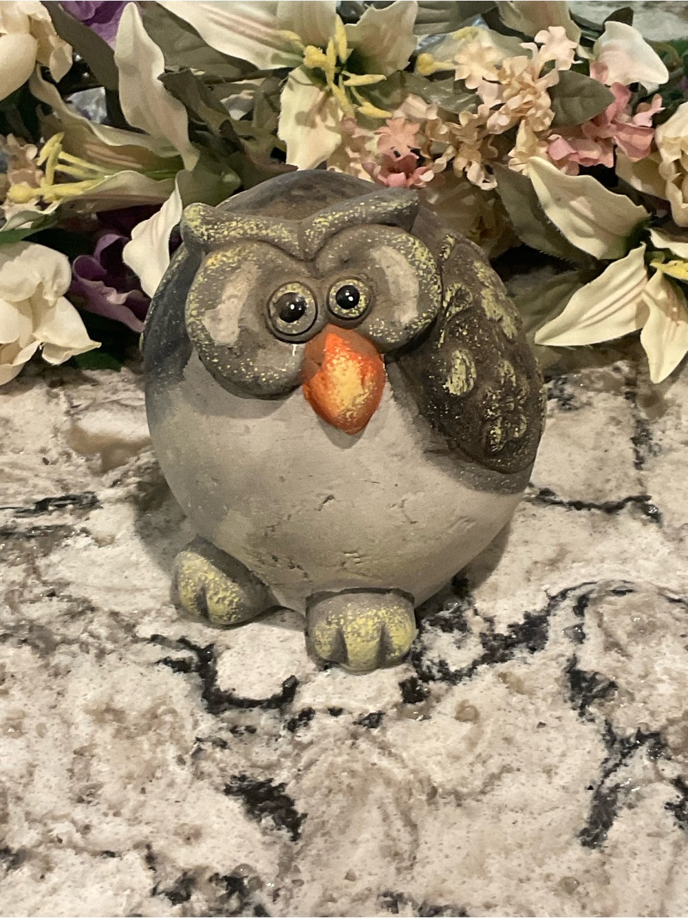 #13-ART POTTERY OWL STATUE 4 IN. TALL VINTAGE PIECE-FAT OWL